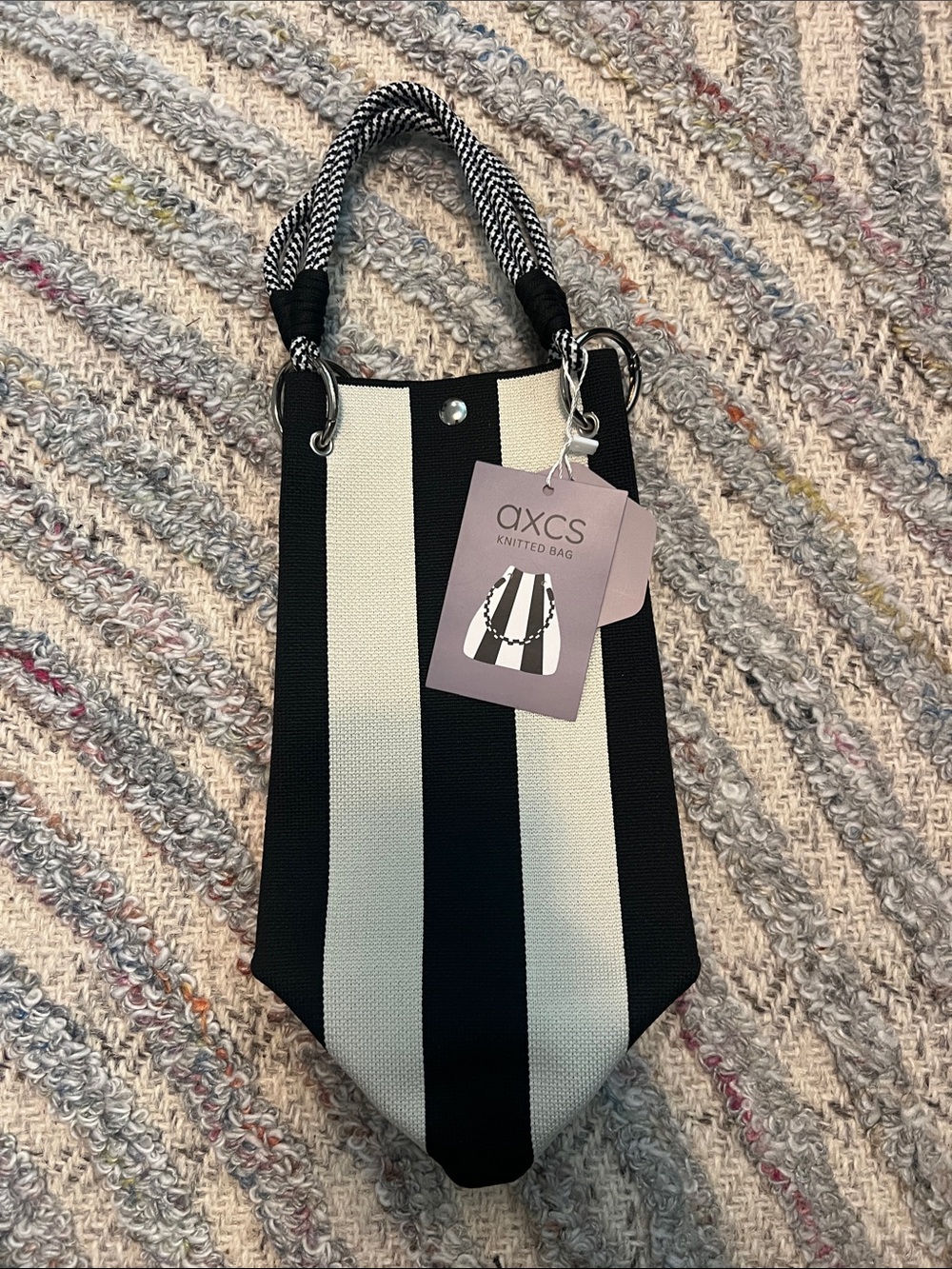 AXCS Striped Knitted Tote Bag in Black & White